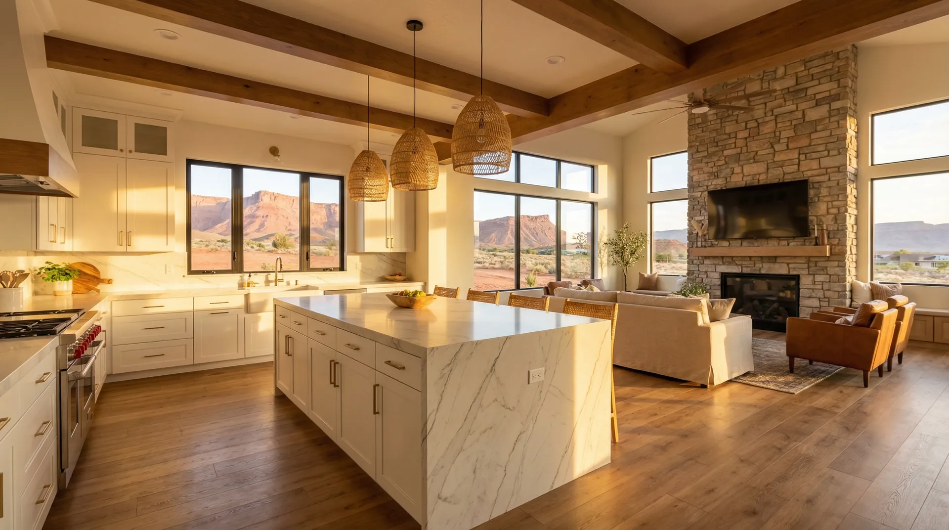 Bright, modern home interior with large windows overlooking red rock scenery in St. George, Utah — Viking Solutions general contracting