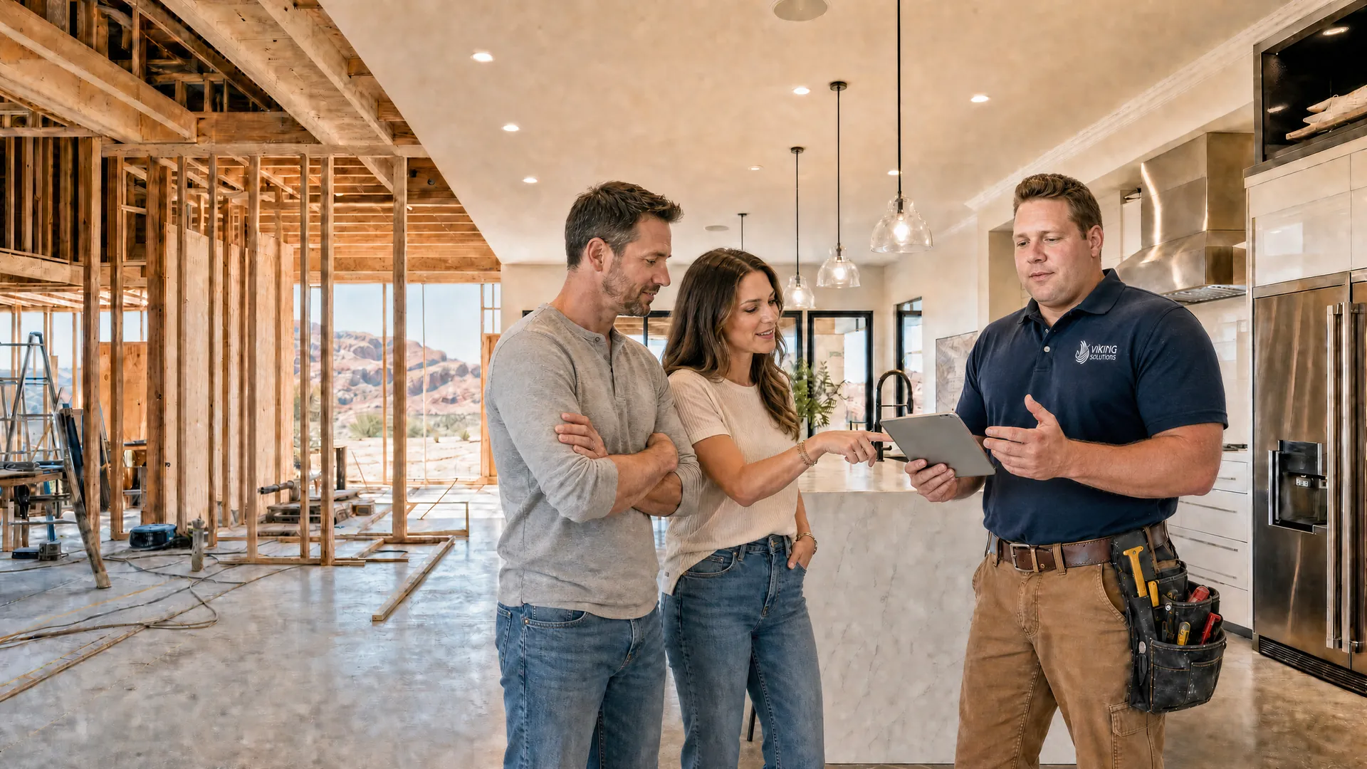 Viking Solutions contractor reviewing plans in a remodeled St. George home