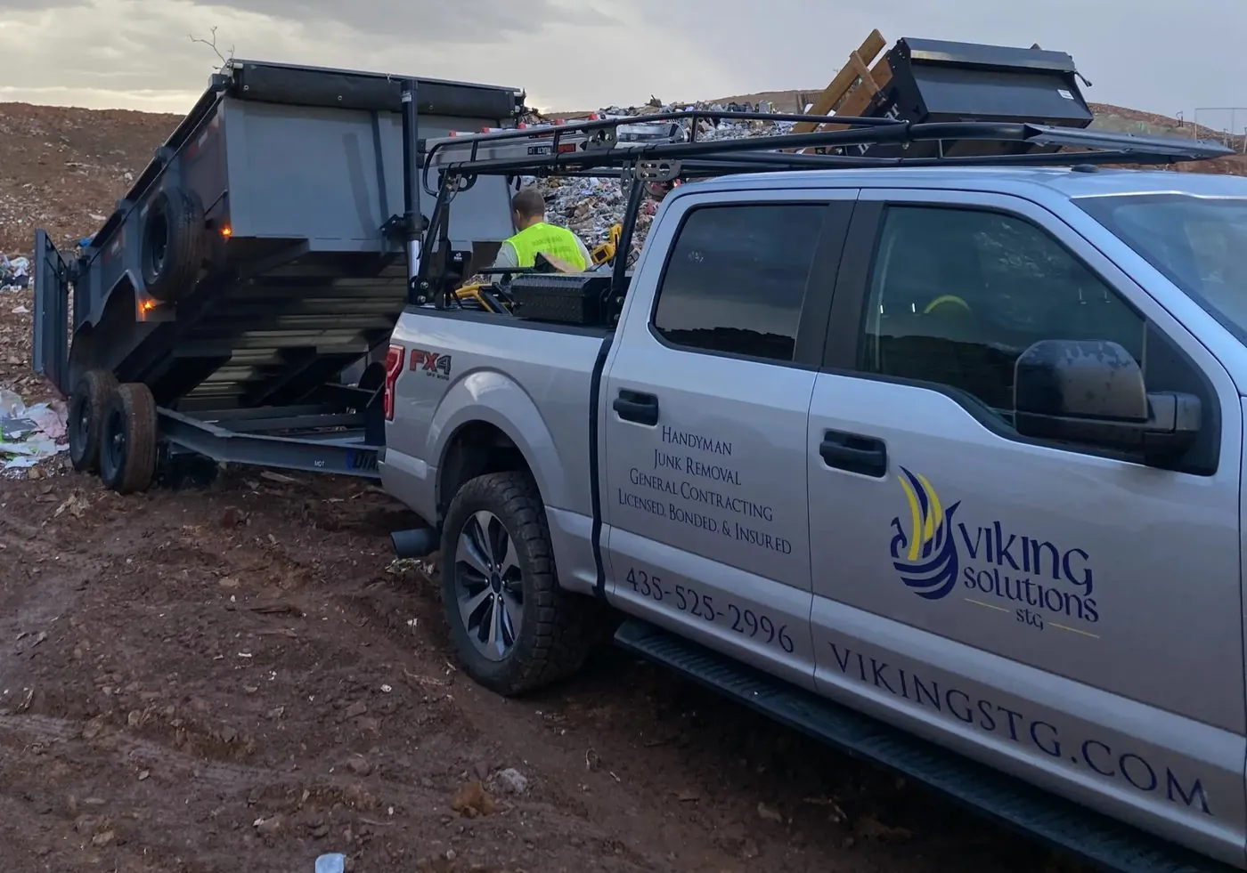 Viking Solutions truck dumping junk removal load at the transfer station in St. George, Utah